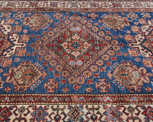 4x6 Ft Blue Kazak Afghan Hand Knotted Traditional Wool Area Rug